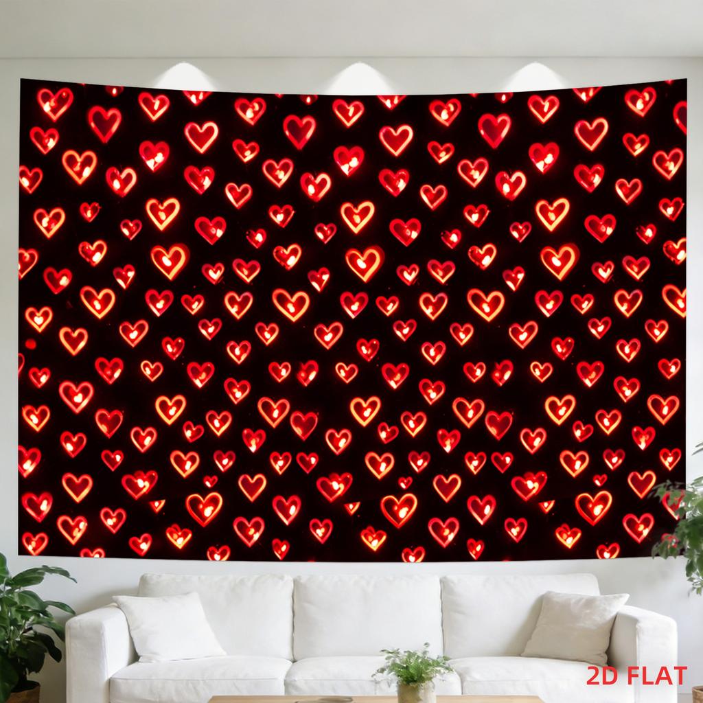 2D Flat, 1 Large/Small Suitable for Valentines Day Red Hearts Tapestry Wall Hanging - Dark Background Horizontal Repetitive Heart Pattern, Non-Luminou