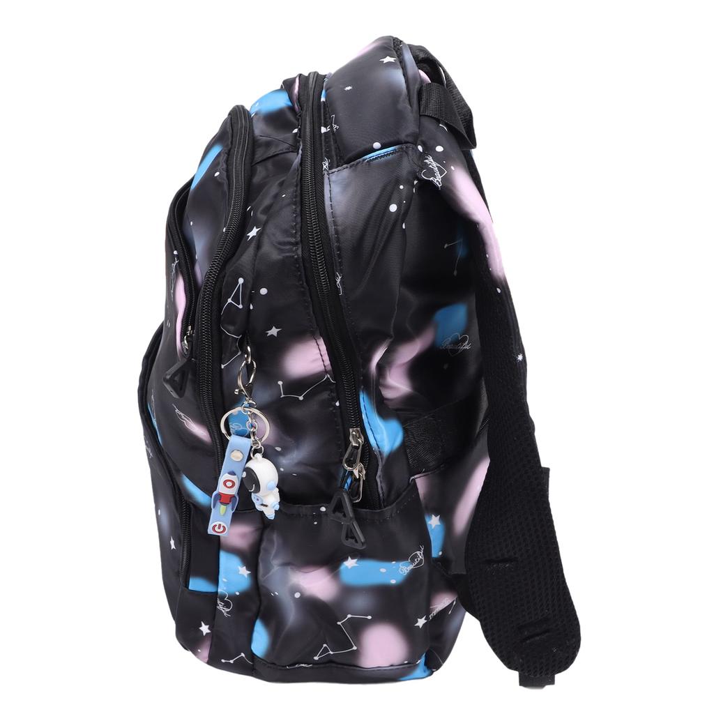 Students Backpack Large Capacity Beautiful Printing Zipper Closure School Shoulder Bag Black Nylon