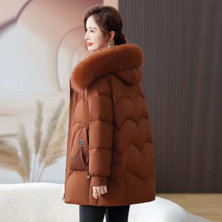 

Mom s Winter Down Jacket Fashionable Mid-length New Large Size Middle-aged and Elderly Autumn and Winter Real Fox Fur Collar Jacket L