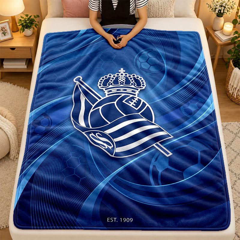 Flannel BlanketReal Sociedad FC Warm Soft Throw Blanket for Indoor Sofa Bed Living Room Use
