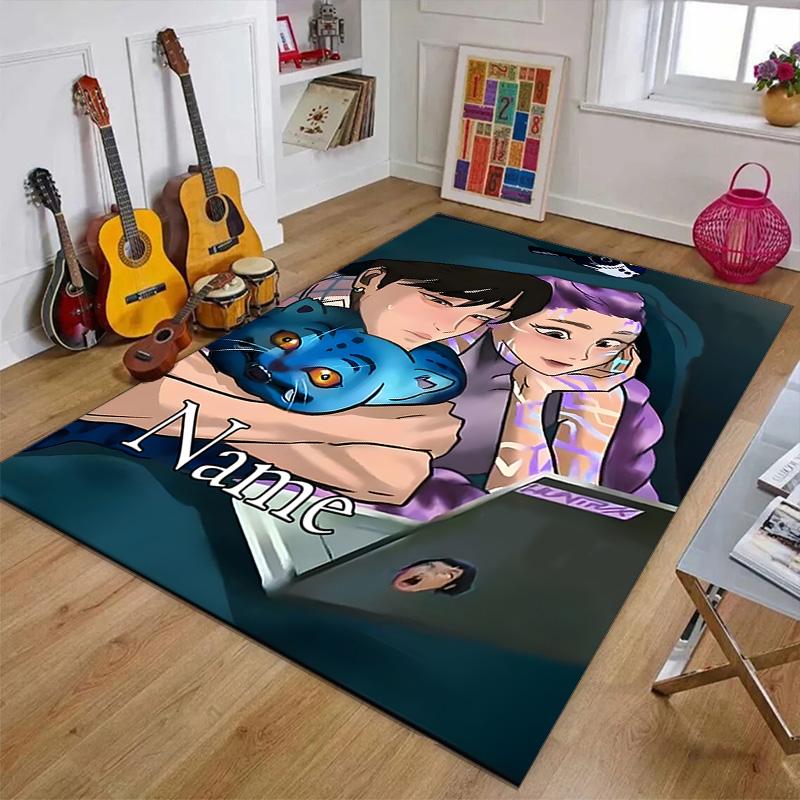 Custom KPop Demon Hunters Mat Personalized Name, Polyester Washable Indoor Entryway Rug, Gift for Christmas, Easter, Thanksgiving Day