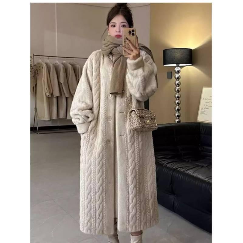 Eco-Friendly Faux Mink Fur Cable Knit Cardigan with Cotton Lining - Women's Winter Coat 2025 Collection