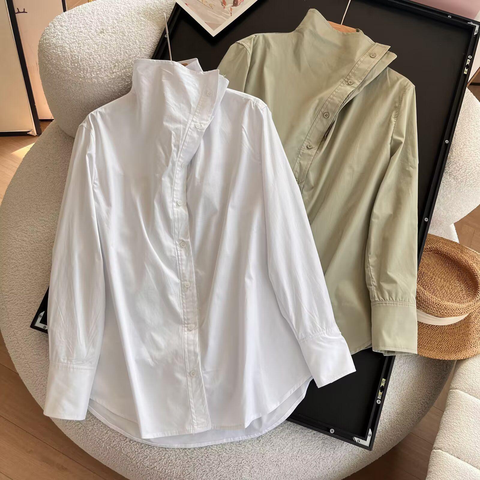 

Spring Women s High-Neck Long Sleeve Cotton Blouse 32