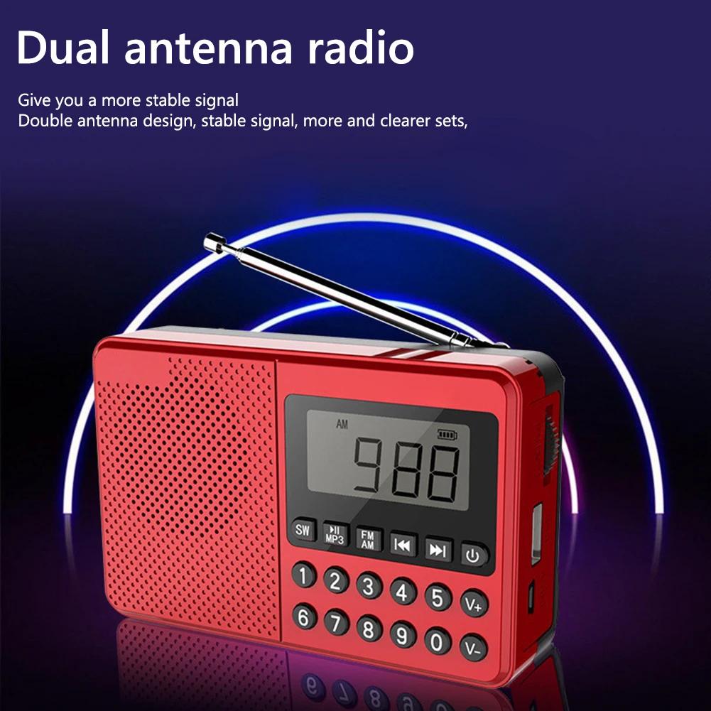 New FM/AM/SW Radio Receiver Speaker Dual Antenna Full Band Elder Radio LED Digital Display 2.1 Channel Support USB Stick/TF Card