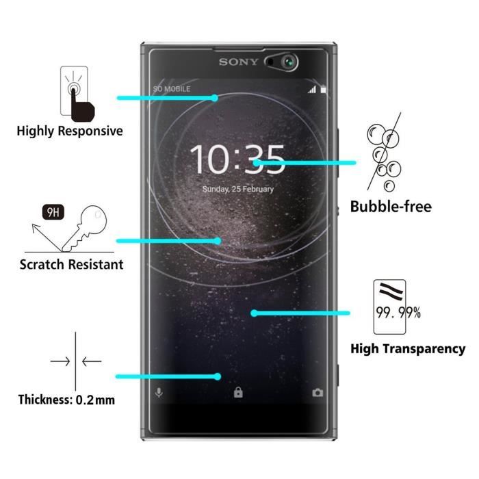 Film Vitre Protection Ecran - Phonillico® - Sony Xperia XA2 - Pack de 2 - Verre Trempé - Résistant aux Rayures