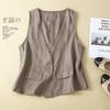 Vintage Vest Summer Deep V-Neck Solid Casual Sleeveless Tank Tops Cotton Linen Thin Outerwear Vest Coat