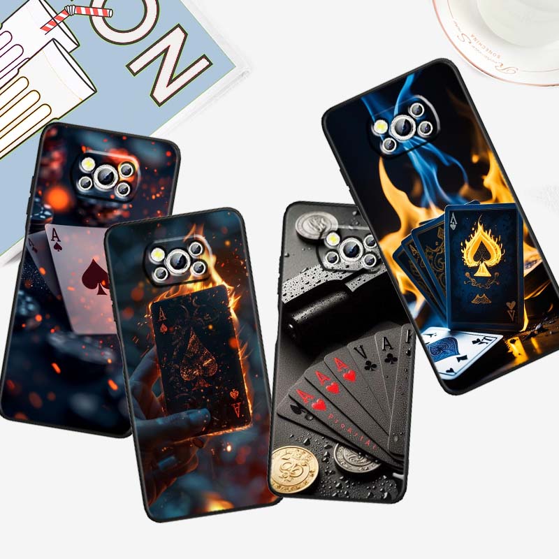 Creative poker card patterns For Xiaomi Mi Poco F3 F4 F5 F6 X3 X4 X5 X6 X7 M3 M4 M5 M6 M7 GT Pro 5G Black Phone Case