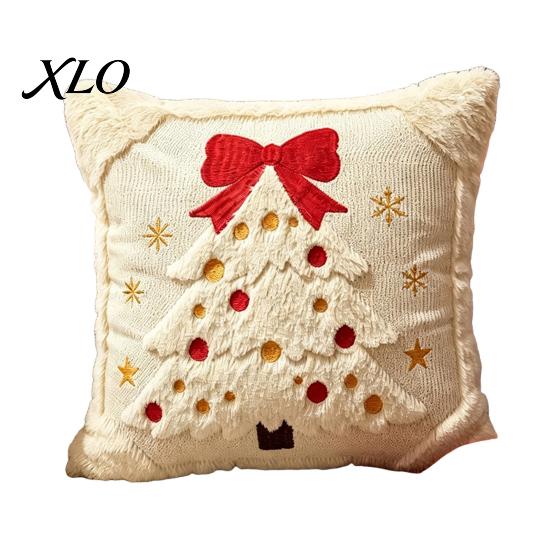 Soft Skin Friendly Cushion Covers Christmas Plush Pillowcase, 3D Embroidered Design Throw Pillow Retro Dark Green Cover, Decorative Cover for Holiday