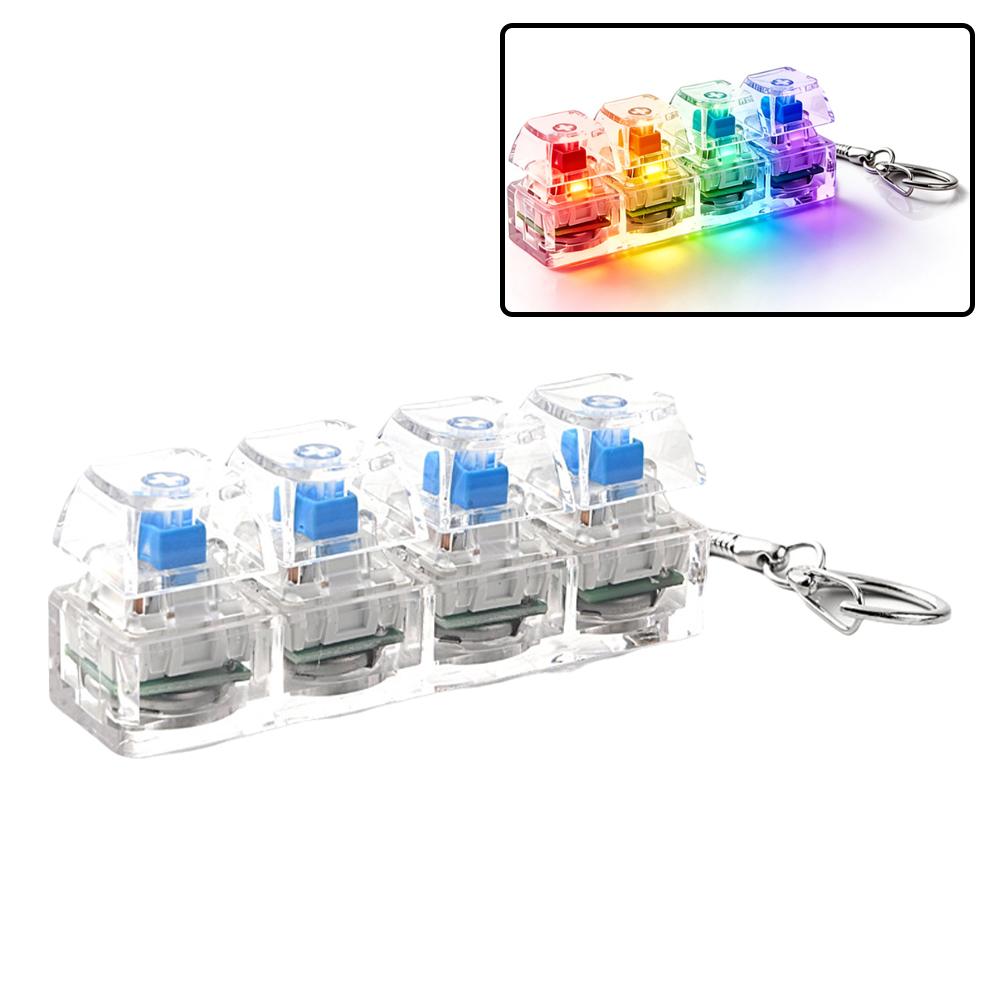 

Transparent RGB Clicker Keychain Fidget Pad 4-Button Tactile Feedback Stress Relief Mini Light-Up Gadget Desk Accessory Gift