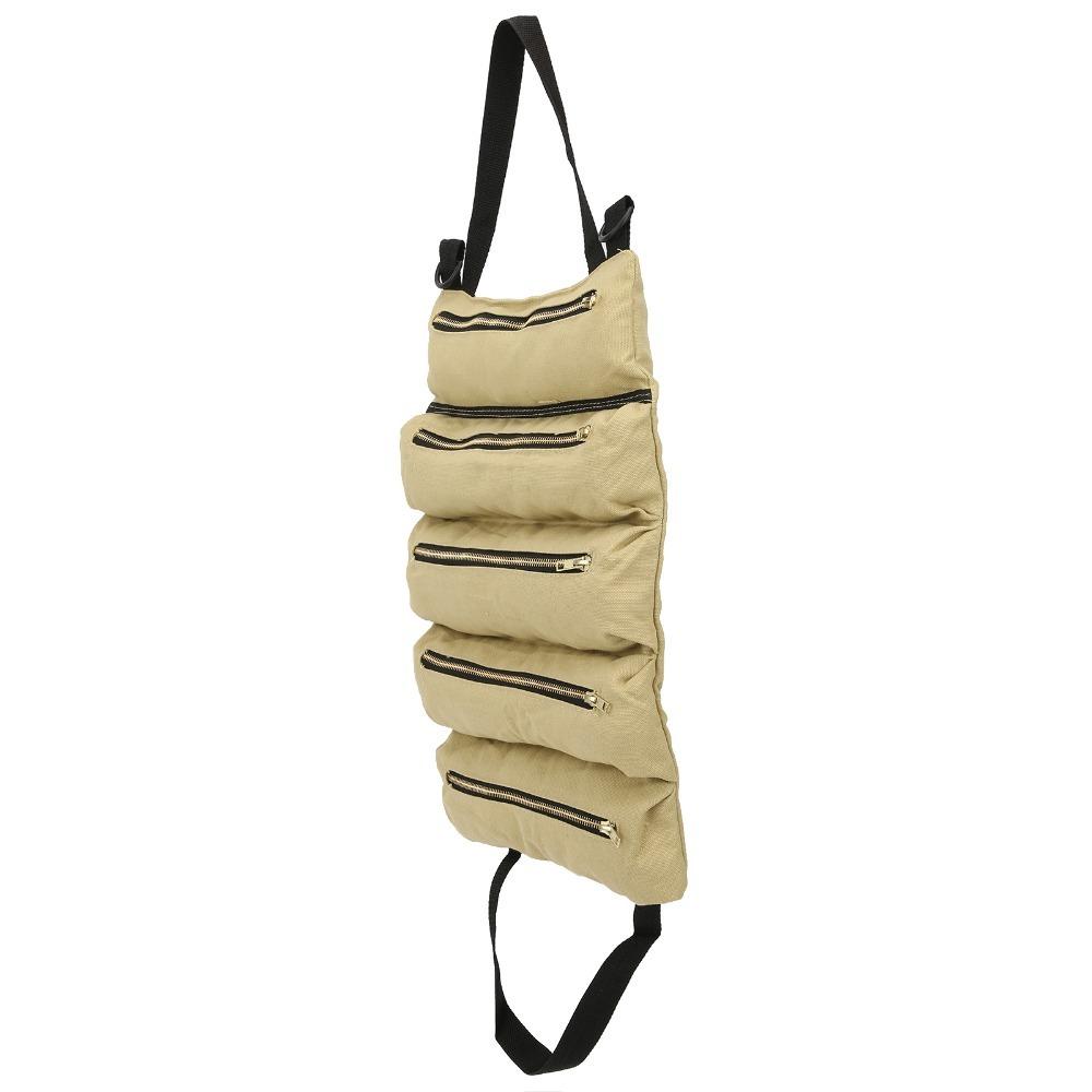

With 5 Zipper Pockets Tool Roll Up Bag Canvas Wrench Tool Roll Tool Organizer for Electricians хакі