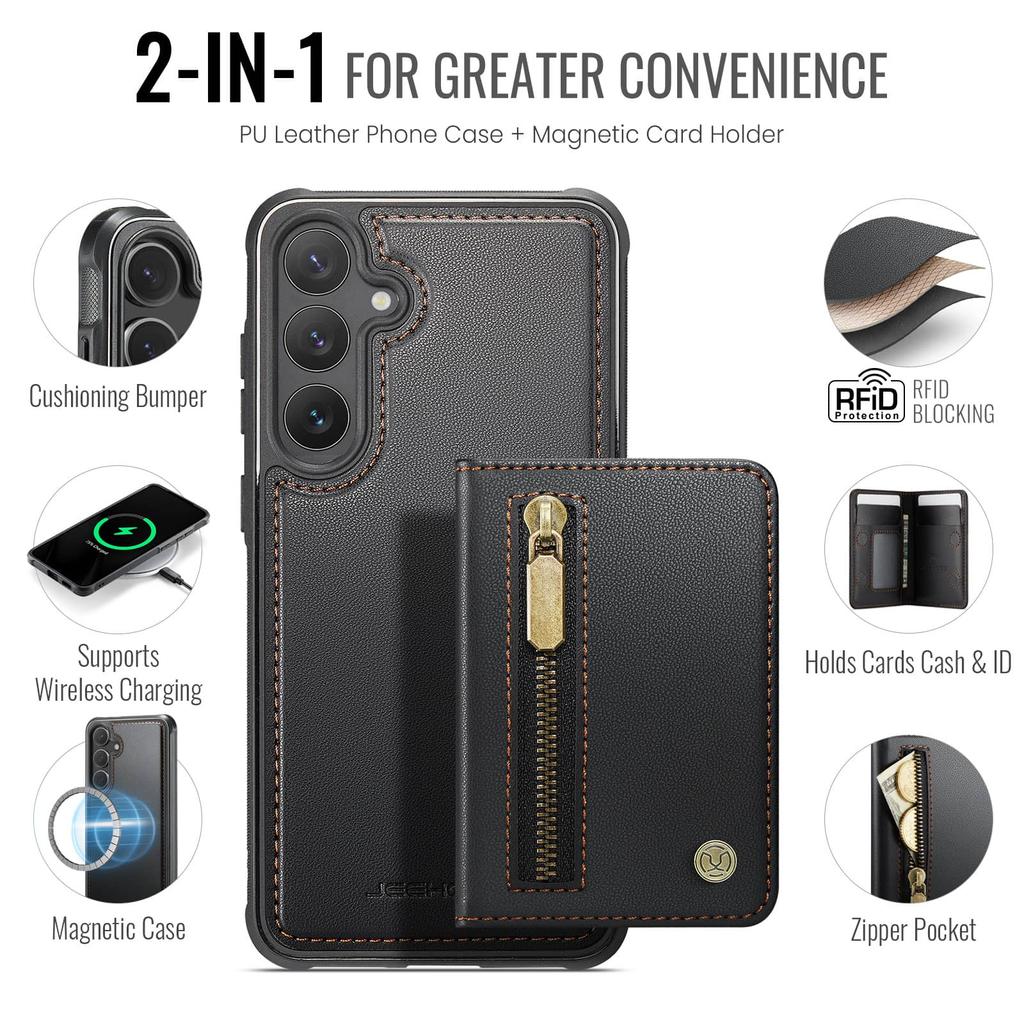 Hülle für Samsung Galaxy S25 Edge S25 FE S24 S23 S22 S21 S20 Ultra Brieftaschenhülle, Abnehmbarer Magnetischer RFID-Blockierer Kartenhalter
