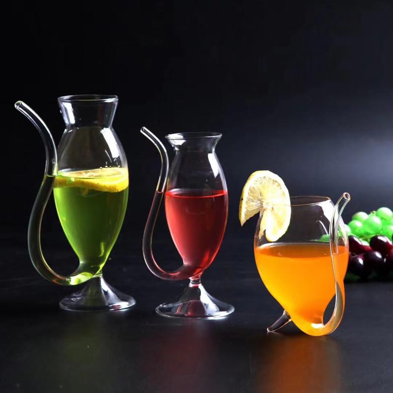 Borosilicate Glass Cocktail Cups With Built In Straw Transparent Design Perfect For Home Bar Parties Beverage Serving