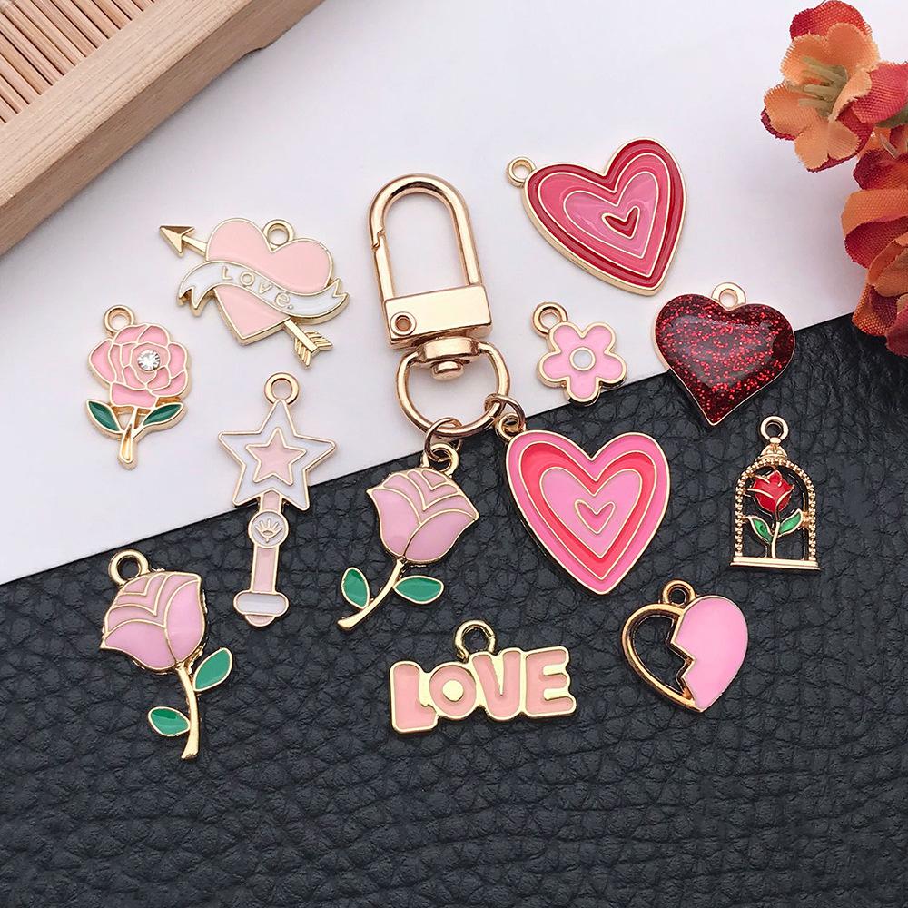 Red And Love Heart Peach Jewellery Accessories Diy Bracelet Keychain Necklace Pendant Alloy Oil Drop
