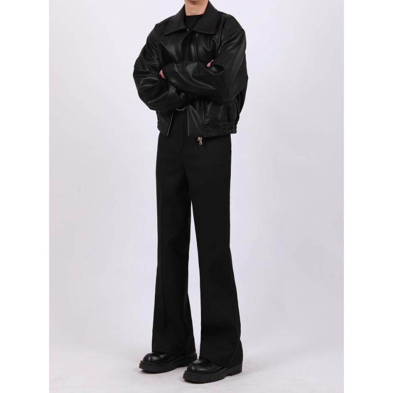 Men Loose Casual Short Pu Leather Turn Down Collar Street Fashion Jacket