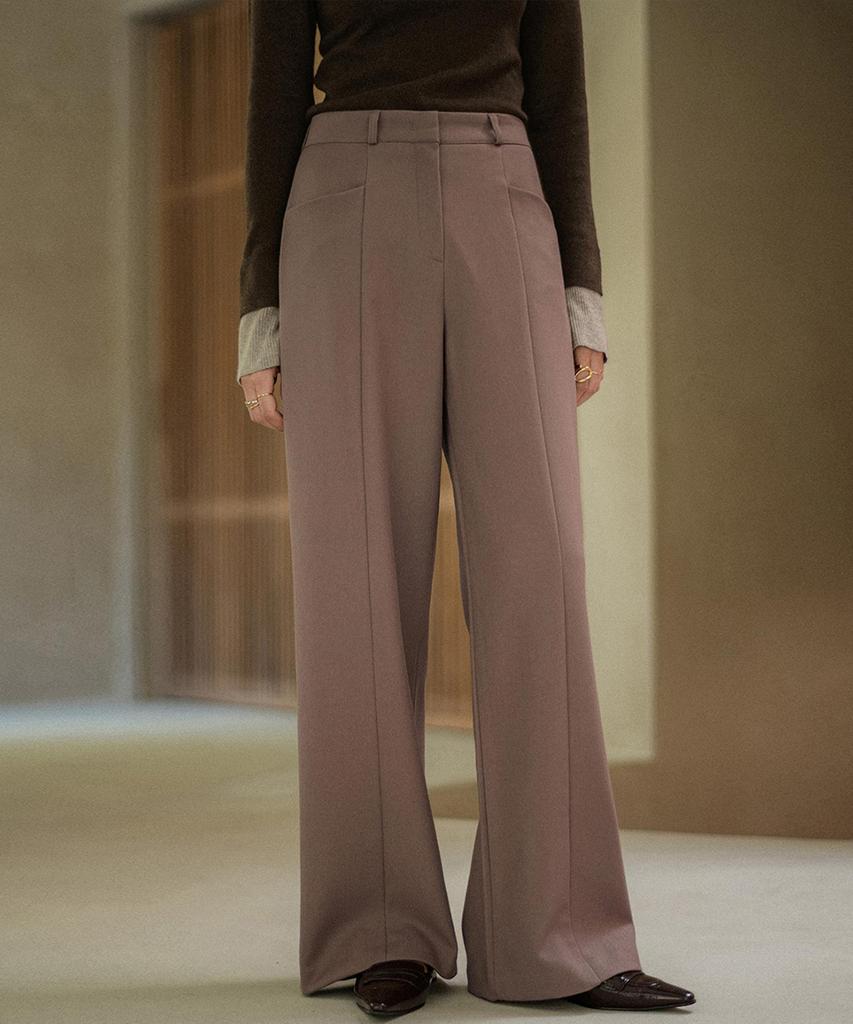 Memua Haze Cut-Out Brushed Wide Slacks (Deep Beige)