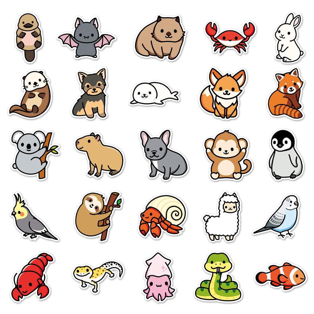 100 Cartoon Animal Waterproof Stickers - Cute Decorative Stationery for Journals and DIY Projects