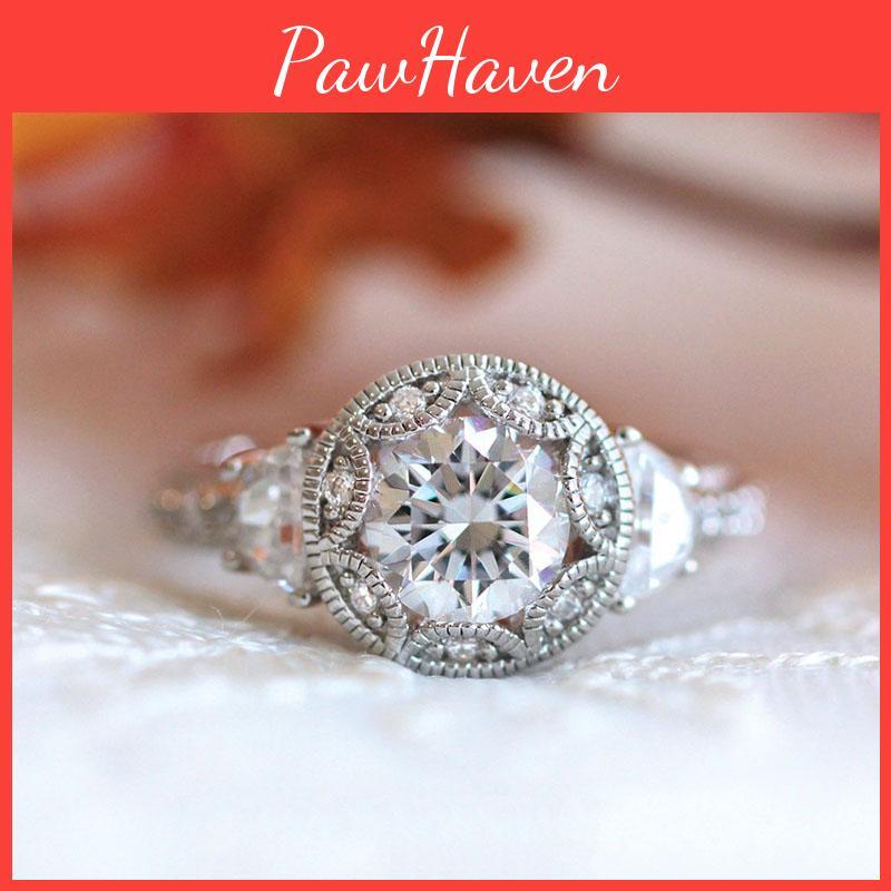 Stunning Silver Plated Jewelry Party Ring Featuring Round White Sapphire