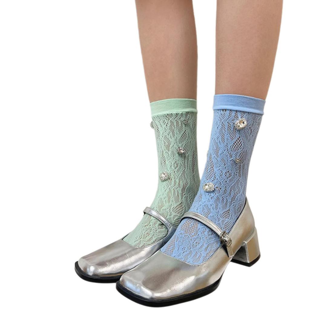 Sweet Crystal Crew Socks Sheer Summer Meshes Socks Princesses Ankle Dress Socks