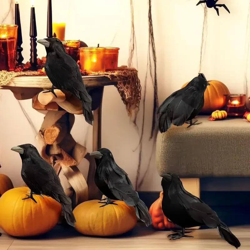 1 Stück Realistische Schwarze Krähe Dekoration Beflocktes Federtier Requisite Horror Halloween Dekor für Haus Garten Party Display