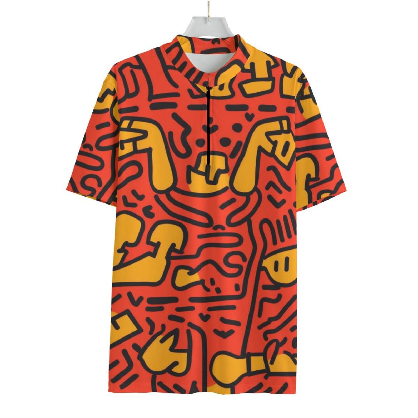 Pop Art Cycling Jersey: Red & Yellow Abstract Bike Shirt XL