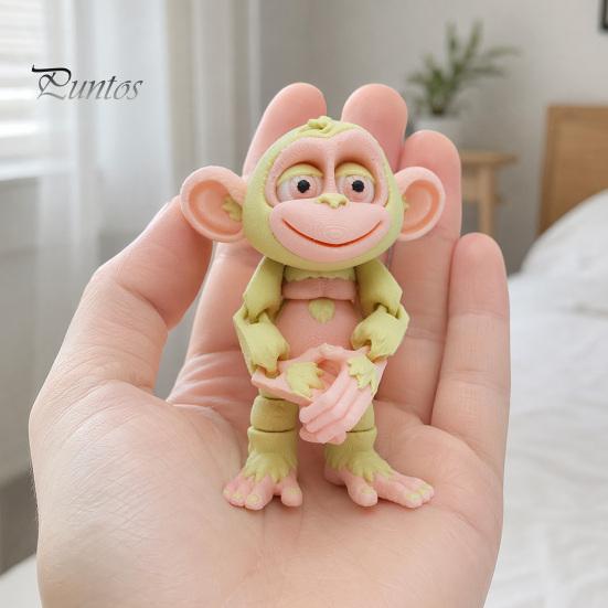 Cute Mini Animal Statue 3D Printed Articulated Monkey Figurine, Multi-Color Cartoon Model with Healing Decorative Figurine Movable Joints, Stress