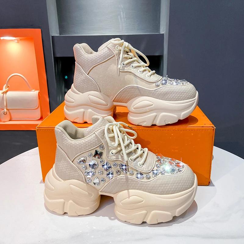 Spring Autumn New Sports High Quality Thick Soled Shoes For Women Fashion Diamond Inlaid Luxury Design Fashion Women'S Shoes