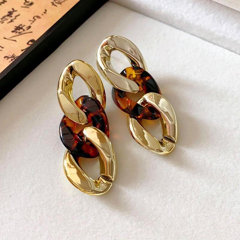 Silver needle simple leopard print geometric stud earrings popular new versatile earrings retro fashion niche earrings