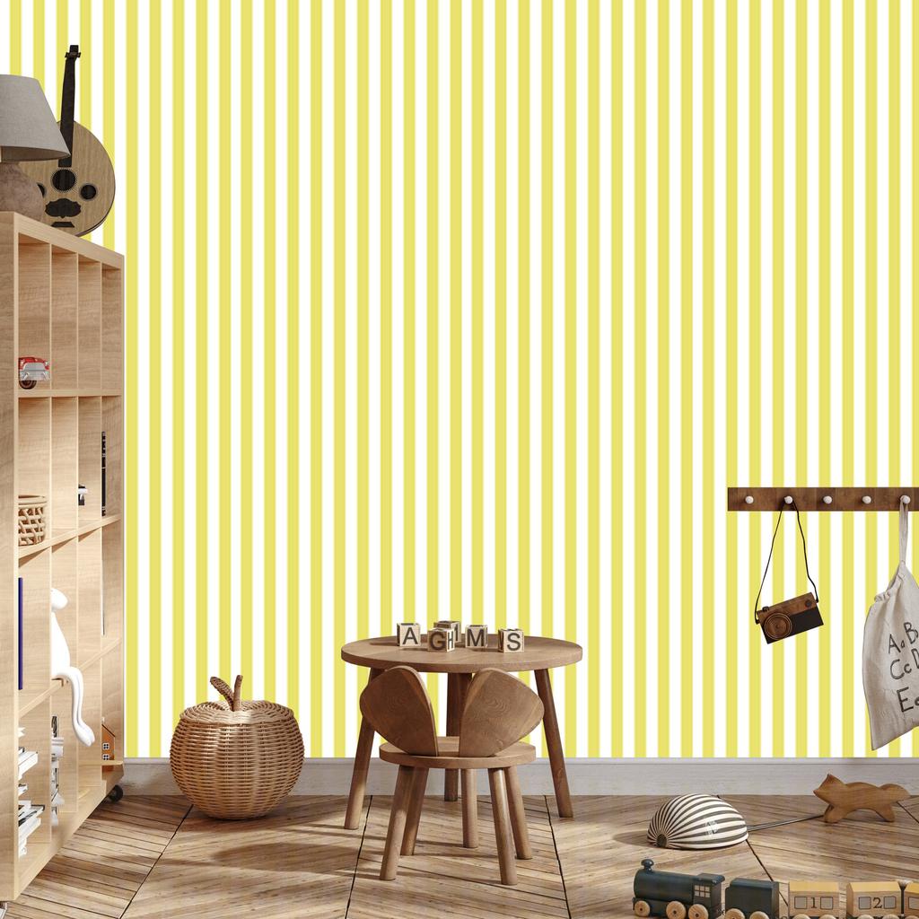 Striped Wallpaper Cream, White and Yellow for Living Room and Bedroom 50x1000