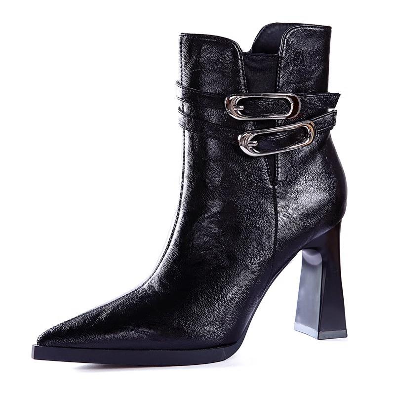 Chunky Fashion Women Ankle Boots Pointed Toe Elegant High Heels Leather Shoes 2025 Trend Winter Pumps Designer Botas De Mujer