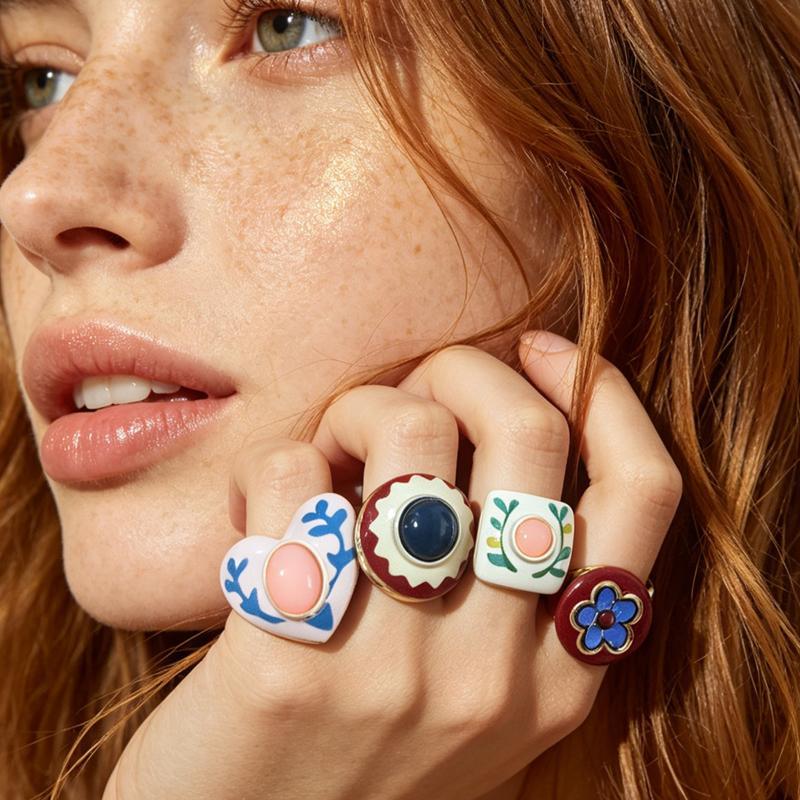 Vintage Geomertric Round Heart Drip Oil Rings For Women Men Temperament Personality Adjustable Rings Banquet Jewelry Accessories