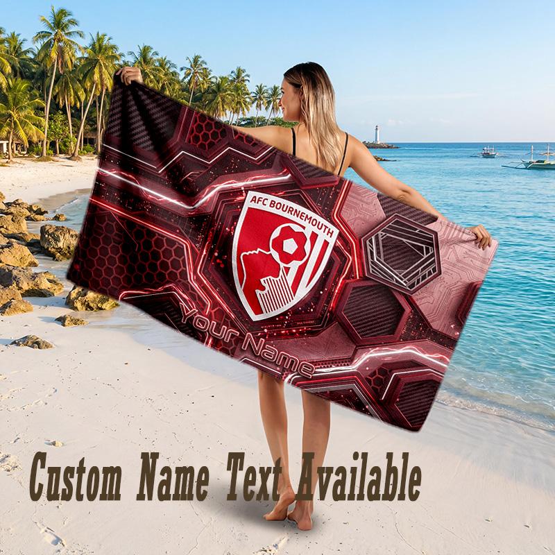 Bournemouth Football Design Beach Towel Custom Text Large Towel for Beach Vacation