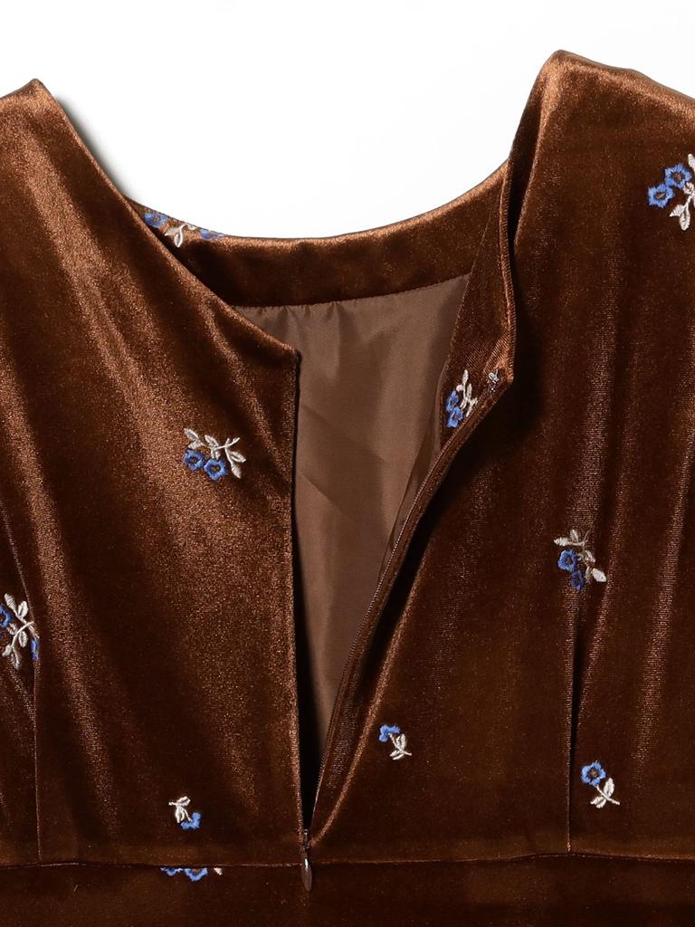 Ray Beams Women's Velvet Embroidered Dress, Brown 0