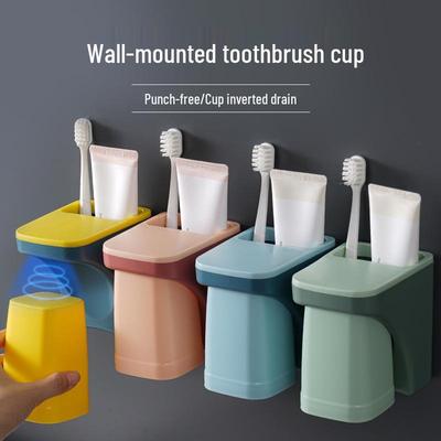 Ensemble Porte-Brosses à Dents Mural avec Rangement et Gobelet pour Brosses à Dents Électriques