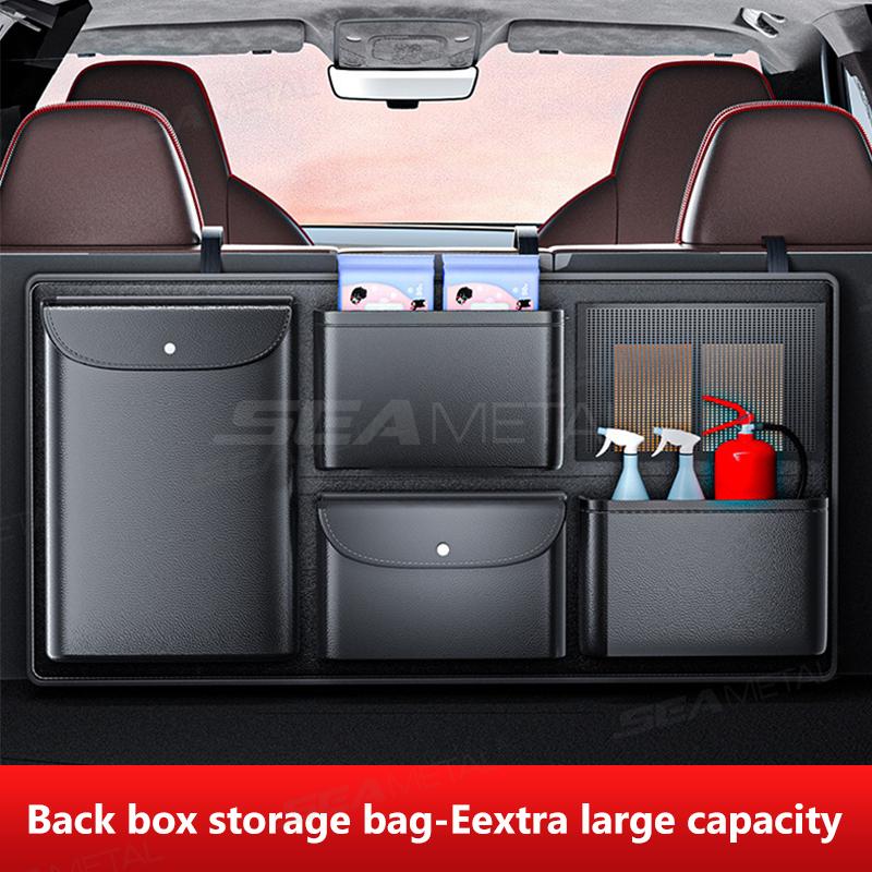 SEAMETAL Car Trunk Organizer Backseat Storage Bag High Capacity Multi-use Leather Seat Back Hanging Bag Car Interior Accessories чёрный