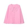 Summer New Product Women's Clothes Preppy Style Round Neck Long Sleeves Single Row Multi-Buckle Embroider Decorative Loose Design Shirt Tops