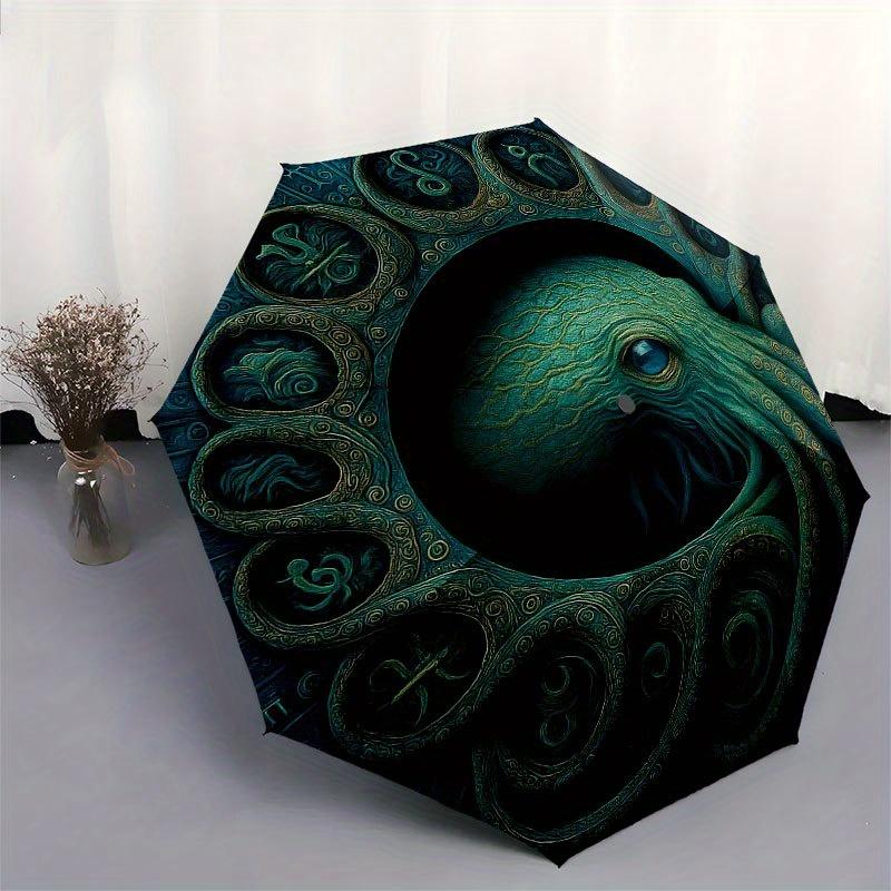 Enchanted Octopus Art Print: Mystical Sea Creature DecorUmbrella with Cute Design, Portable 3-Fold Compact Umbrella for Men & Women, Valentine's Day M