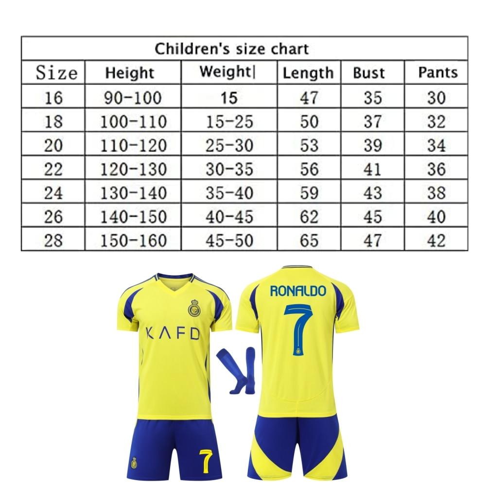 Kinder Sportausrüstung Saudi Ronaldo Fußballtrikot Anzug, Gelbes Jugend Trainingsspiel Set