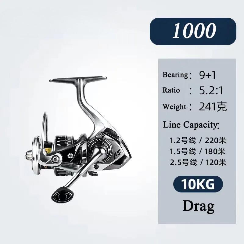 Portable Lure Spinning Reel with 9+1 Stainless Steel Bearings Sea-resistant Long-casting Reel for Sea Fishing Spinning Fishing Reel Left/Right Hand 1000 Series