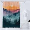 1Pcs Watercolor Landscape Printed Fabric Waterproof Shower Curtain, Bathroom Decoration Curtain, With Hooks