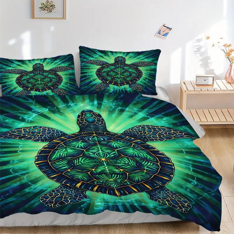 3pcs Turtle Artwork Duvet Cover Set - Machine Washable, Includes 1 Cover and 2 Pillowcases, No Core Included yy251013058