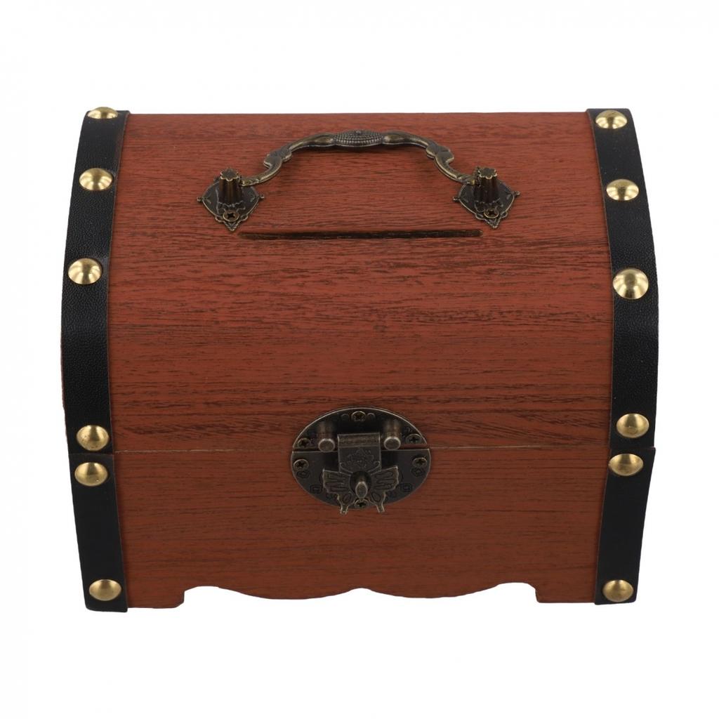 Decorative Storage Coin Box Piggy Bank Wooden Treasure Chest