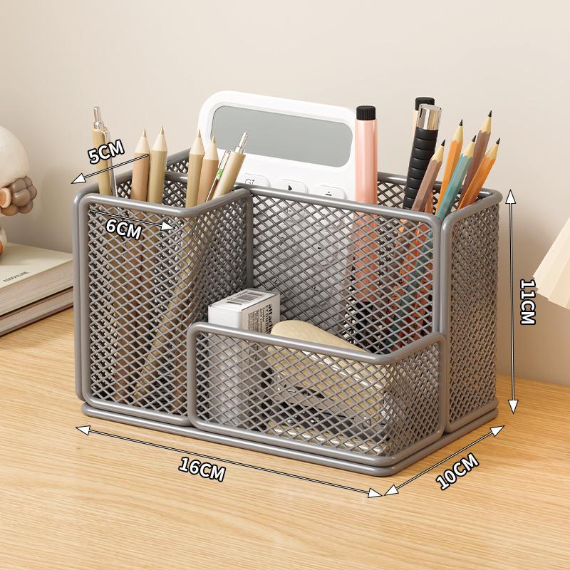 Iron Mesh Pen Holder Large Capacity Multifunctional Storage Box Office Desktop Storage Rack Student Desk Storage Basket Stationery Organizer Rack