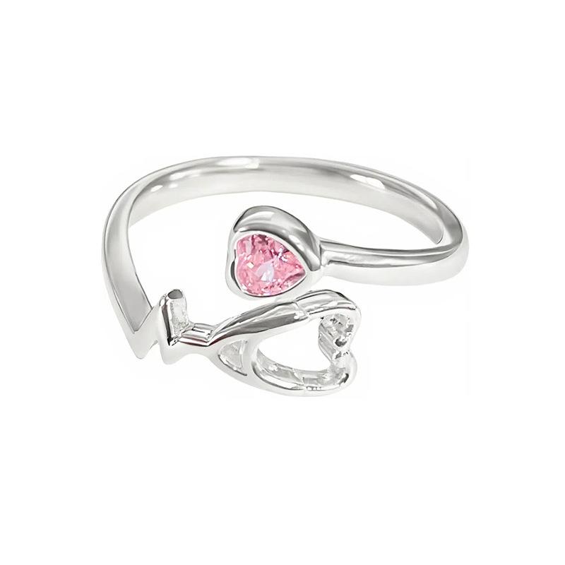 Qixi Festival Sweet Letter Love Pink Diamond Zir*****Pen Ring Niche Simple Stacking Temperament Fashion Ring