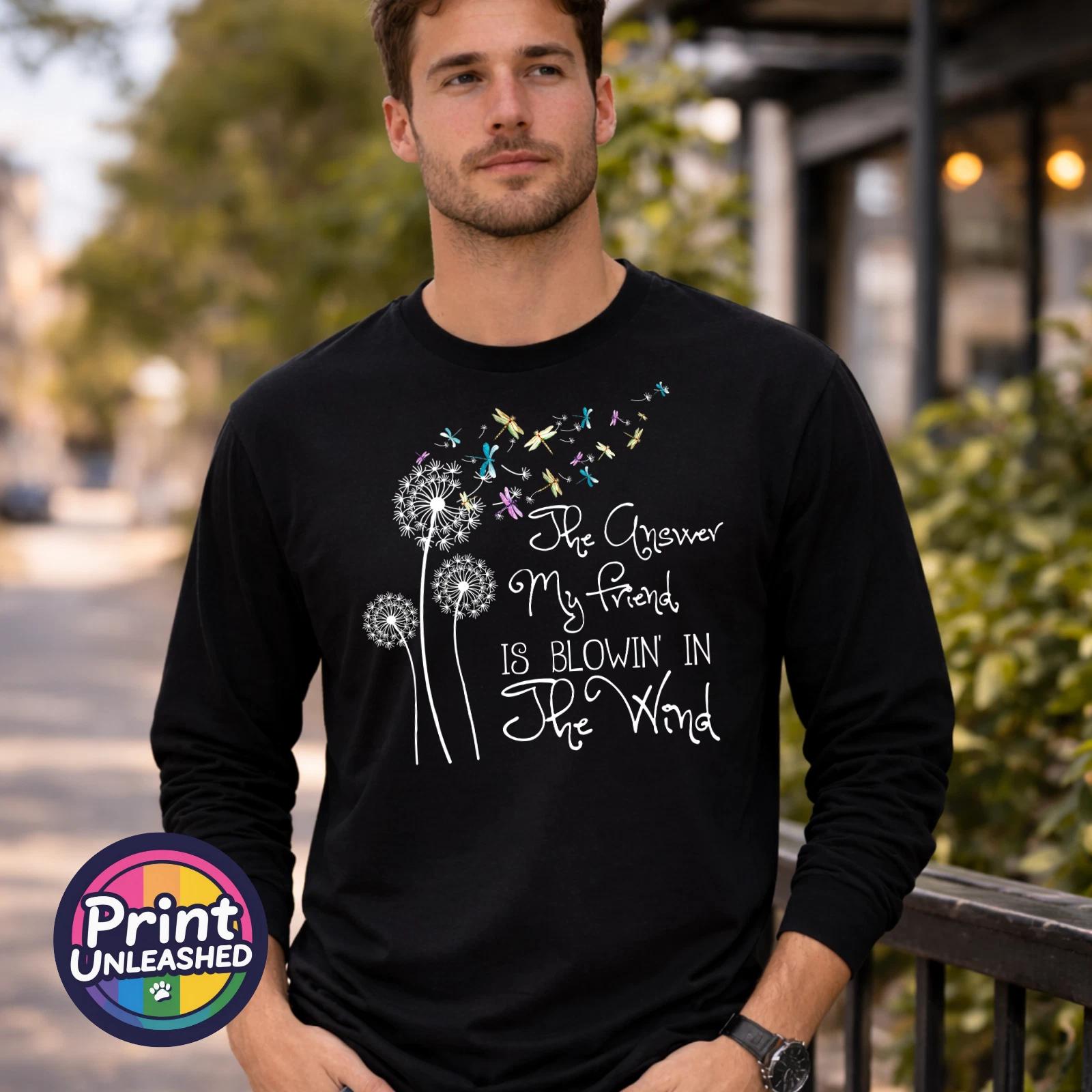 Bob Dylan Lyrics T-Shirt Blowin In The Wind Dandelion Music Peace Long Sleeve T M