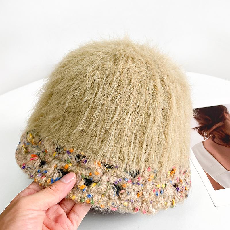 Colorful Bucket Retro Hat Plush Wool Autumn and Winter Knitted Dopamine Warm and Face Showing Fisherman Hat Ear Protection Basin Hat
