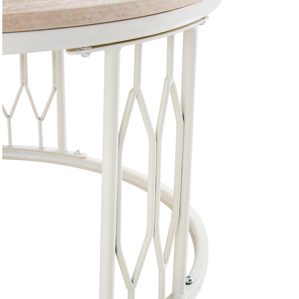 Round Coffee Table with Wood-Look Top and Metal Frame, Modern Living Room Table with Geometric Iron Frame, Sturdy Round Side Table, approx. 70x40.5 cm