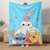 1pc Disney Characters Blanket Cute Stitch, Winnie the Pooh, Piglet, and Baymax Perfect for Home Decor, Couch Cover, Travel