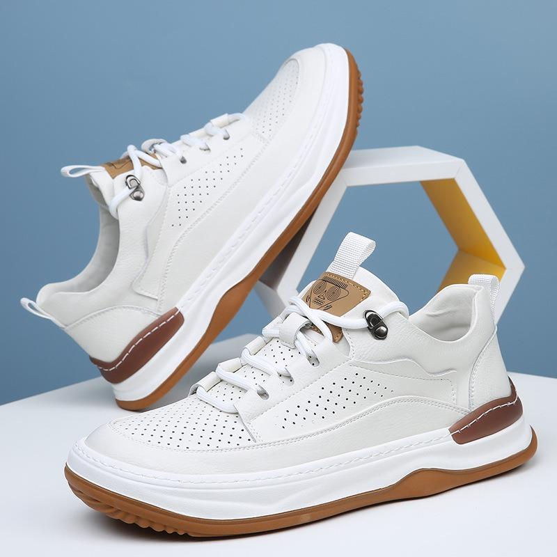 Men's shoes spring new leather breathable sports casual hole shoes trendy versatile men's hollow leather shoes men