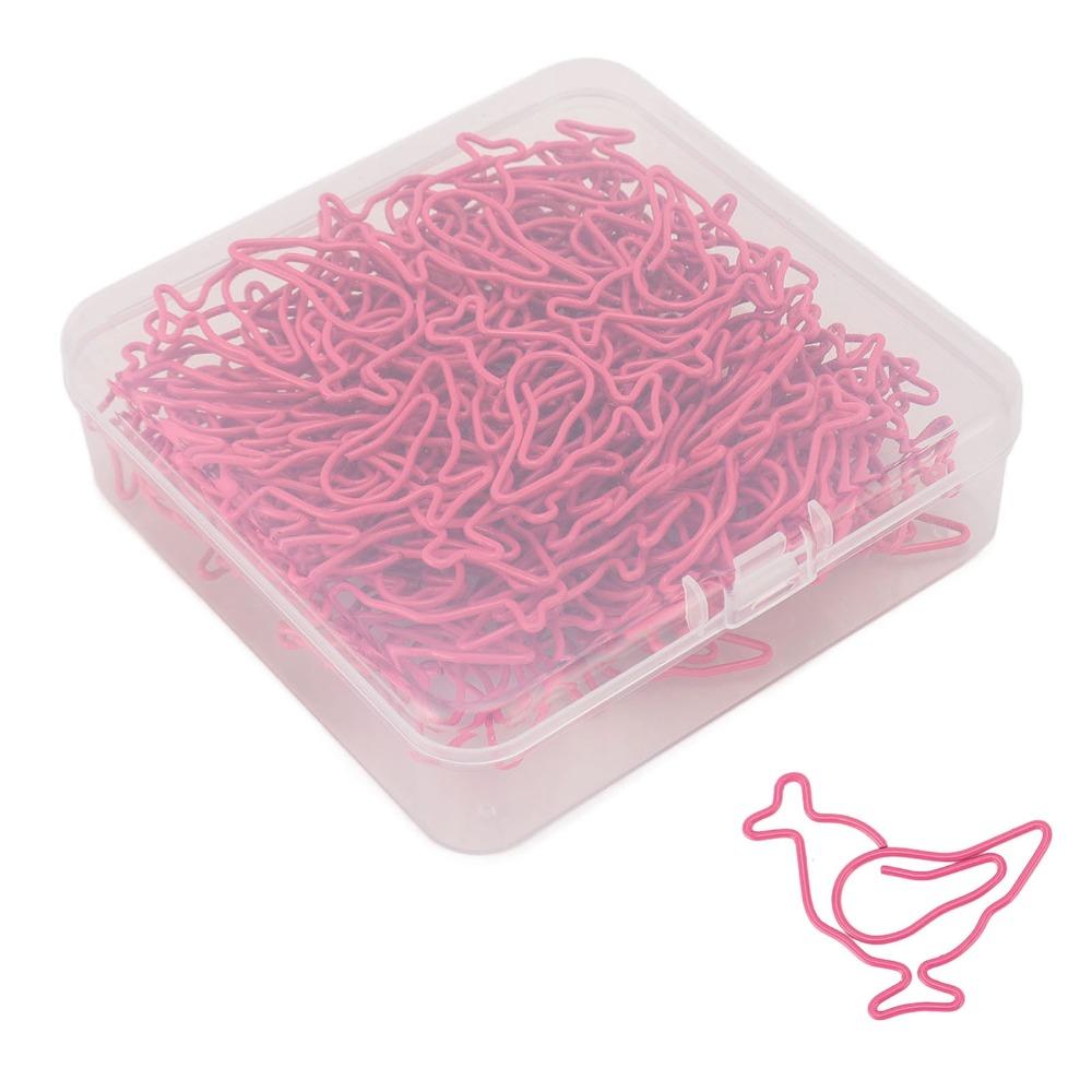 Chick Shape Paper Clips Plastic-coated Metal Pink Animal Paper Clips with Storage Box Cartoon Animals Chick Paper Clips