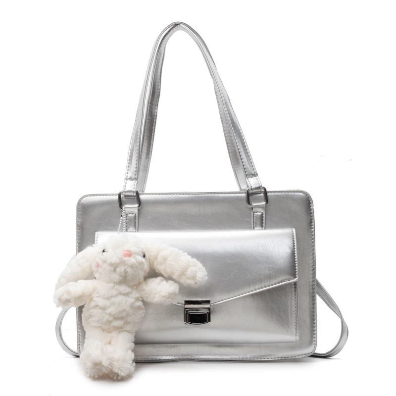 

Модная однотонная сумка Женский новый рюкзак большой вместимости Универсальная сумка через плечо no pendant серебряный